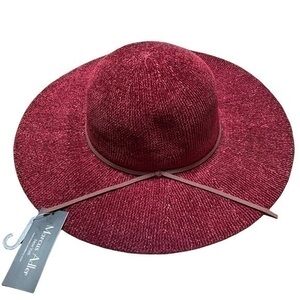 Marcus Adler New York Floppy Boho Packable Hat -  Red with Tan Trim - NWT